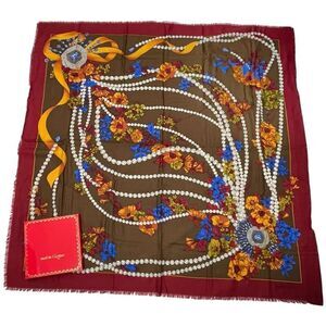 Cartier Scarf 140x140cm (55.12in) Large Wool Floral Accessory Pattern Multicolor